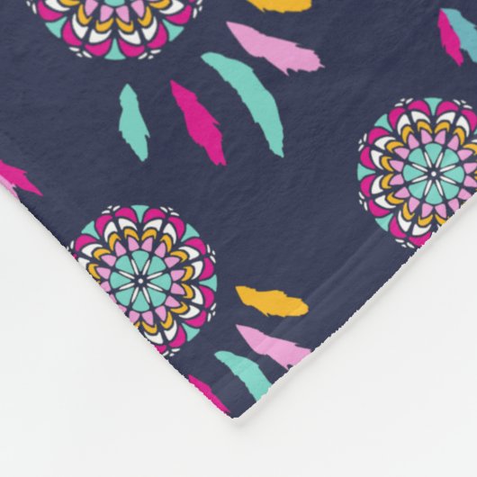 Kleurrijke dromcatchers donkerblauw fleece deken (Hoek)