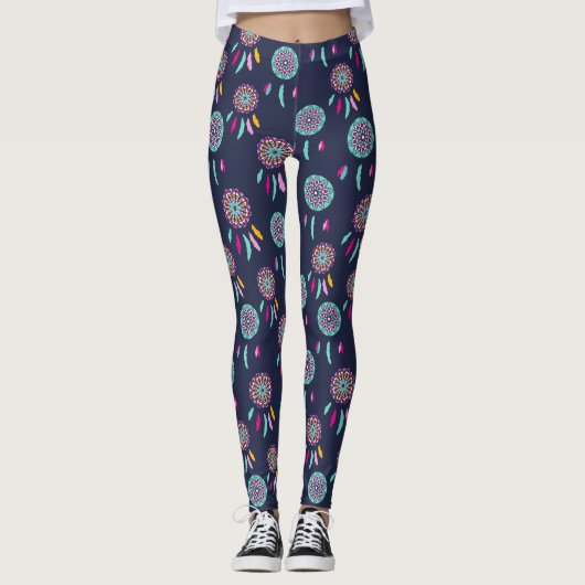 Kleurrijke dromcatchers donkerblauw leggings (Voorkant)