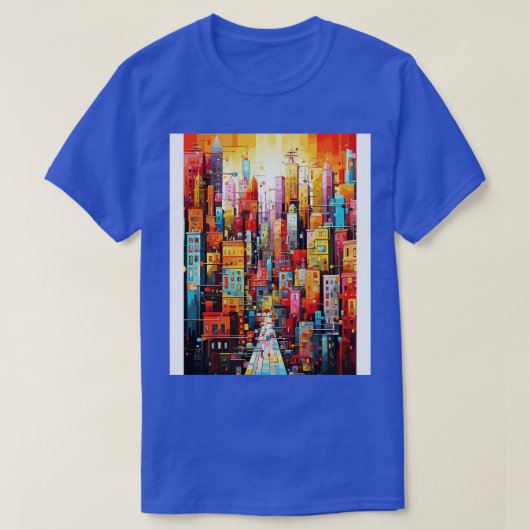 Kleurrijke Droom Wereld Cityscape Abstracte Kunst T-shirt (Design voorkant)