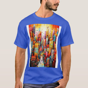 Kleurrijke Droom Wereld Cityscape Abstracte Kunst T-shirt