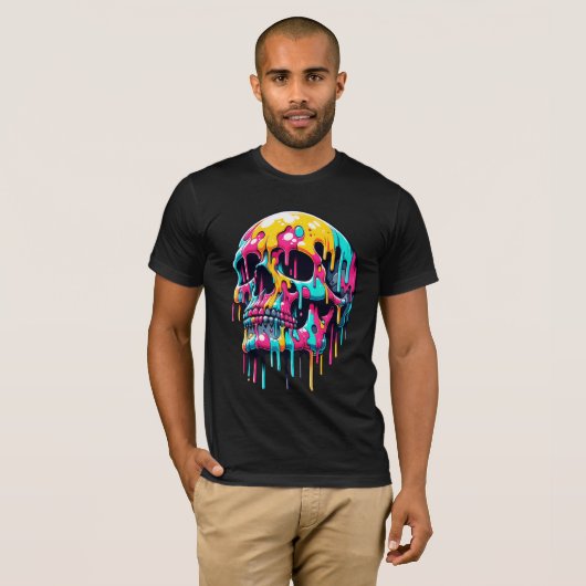 Kleurrijke druipende schedel - psychedelische sche t-shirt (Voorkant volledig)