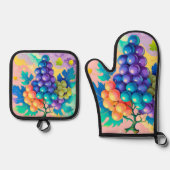 Kleurrijke druiven ovenwant & pannenlap set (Voorkant)