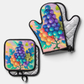 Kleurrijke druiven ovenwant & pannenlap set (Voorkant / Achterkant)