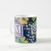 Kleurrijke Druivenpatroon Monogram en Naam Koffiemok (Voorkant links)