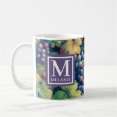 Kleurrijke Druivenpatroon Monogram en Naam Koffiemok (Links)