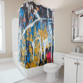 Kleurrijke druppelende verf: graffitimuur. douchegordijn (In situ)