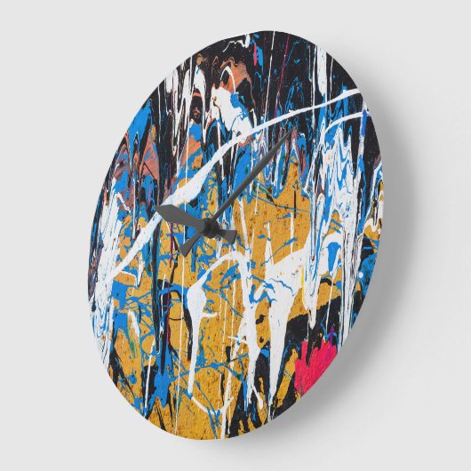 Kleurrijke druppelende verf: graffitimuur. grote klok (Hoek)