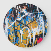 Kleurrijke druppelende verf: graffitimuur. grote klok (Voorkant)