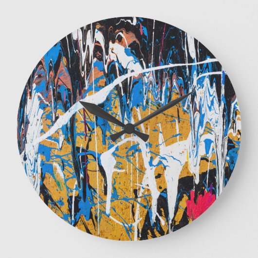 Kleurrijke druppelende verf: graffitimuur. grote klok (Voorkant)