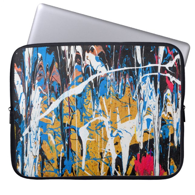 Kleurrijke druppelende verf: graffitimuur. laptop sleeve (Voorkant)
