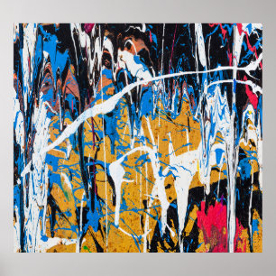 Kleurrijke druppelende verf: graffitimuur. poster