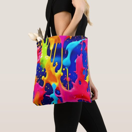 Kleurrijke Druppelende Verfkunst Tote Bag (Dichtbij)