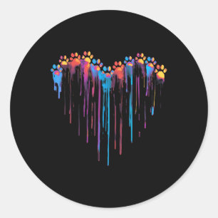 Kleurrijke Druppelpootafdruk Hart Huisdier Liefheb Ronde Sticker