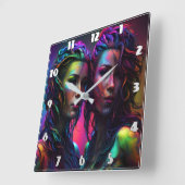 Kleurrijke Dual Portret van vrouwen met krullend h Vierkante Klok (Hoek)