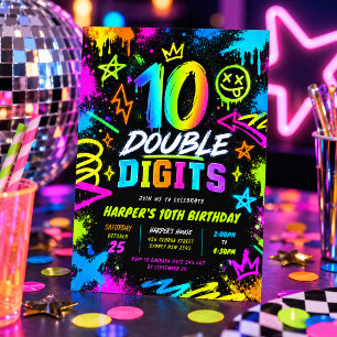 Kleurrijke Dubbele Cijfers Neon Graffiti 10e Verja Kaart
