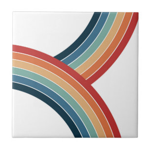 Kleurrijke dubbele retro stijl regenboog decoratie tegeltje