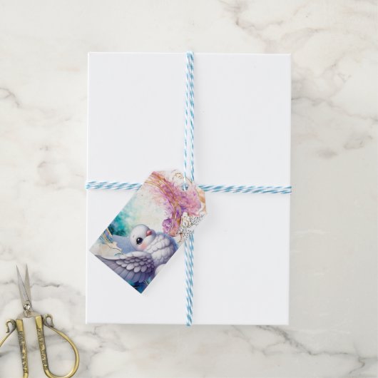 Kleurrijke Duif Cadeaulabel (Met Touw)
