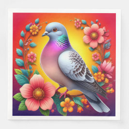Kleurrijke duif omringd door levendige bloemen servet