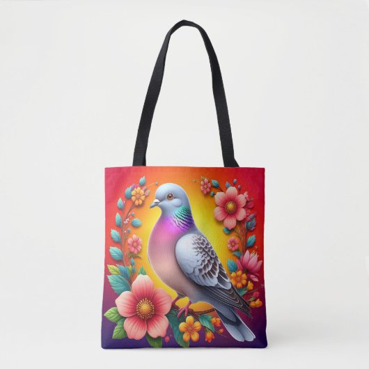 Kleurrijke duif omringd door levendige bloemen tote bag (Voorkant)
