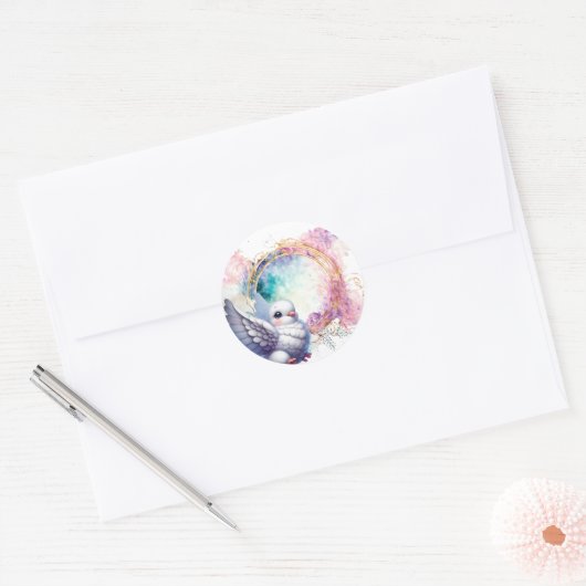 Kleurrijke Duif Ronde Sticker (Envelop)