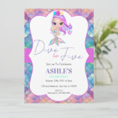 Kleurrijke duik in vijf zeemeermin 5e verjaardag kaart (Staand voorkant)