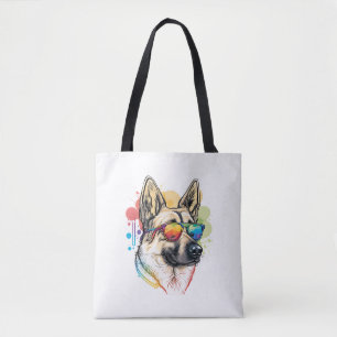 Kleurrijke Duitse Herder Pop Kunst Papa Mam Honden Tote Bag