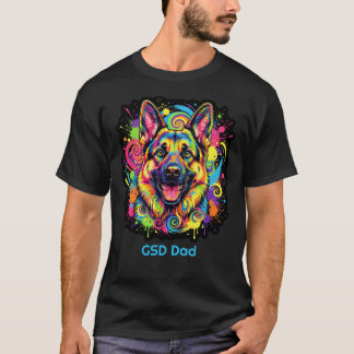 Kleurrijke Duitse Herdershond GSD Vader T-shirt