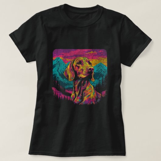 Kleurrijke Duitse kortharige pointer 80s Retro Sty T-shirt (Design voorkant)