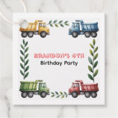 Kleurrijke Dump Trucks 4e. Verjaardagsfeest Bedank Bedankjes Labels (Voorkant)