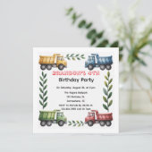 Kleurrijke Dump Trucks 4e. verjaardagsfeestje Kaart (Staand voorkant)