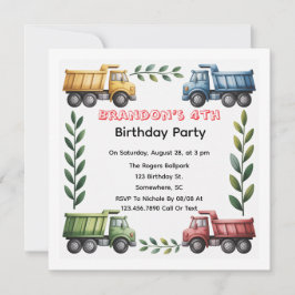 Kleurrijke Dump Trucks 4e. verjaardagsfeestje Kaart