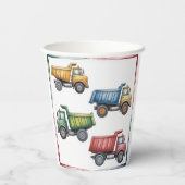 Kleurrijke Dump Trucks 4e. verjaardagsfeestje Papieren Bekers (Achterkant)
