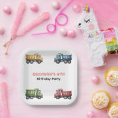 Kleurrijke Dump Trucks 4e. verjaardagsfeestje Papieren Bordje (Feest)