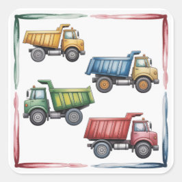 Kleurrijke Dump Trucks 4e. verjaardagsfeestje Vierkante Sticker