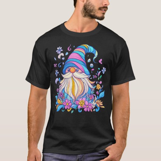 Kleurrijke Dwerg In Bloementuin T-shirt (Voorkant)