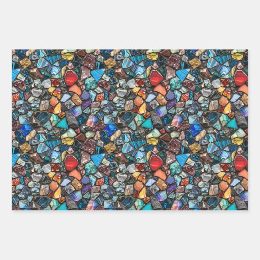 Kleurrijke edelstenen en mineraal ingewikkeld patr inpakpapier vel (Voorkant 3)