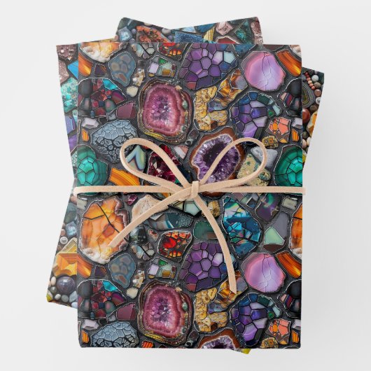 Kleurrijke edelstenen en mineraal ingewikkeld patr inpakpapier vel (In situ)