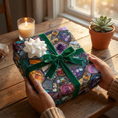 Kleurrijke edelstenen en mineraal ingewikkeld patr inpakpapier vel