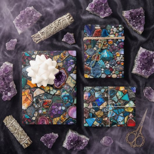 Kleurrijke edelstenen en mineraal ingewikkeld patr inpakpapier vel