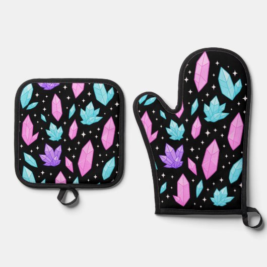 Kleurrijke edelstenen in de kosmische ruimte ovenwant & pannenlap set (Voorkant)