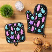 Kleurrijke edelstenen in de kosmische ruimte ovenwant & pannenlap set (Top down)