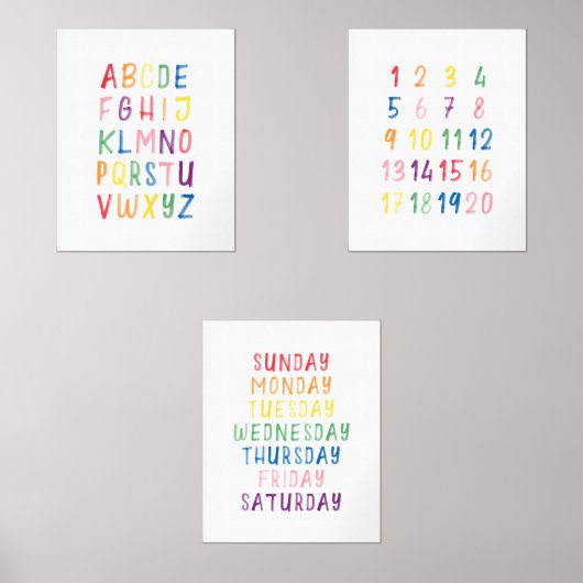 Kleurrijke educatieve set van 3 muurkunst (Voorkant)