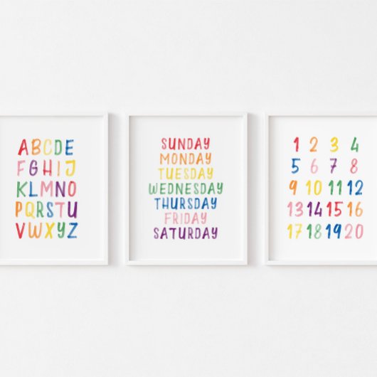 Kleurrijke educatieve set van 3 muurkunst