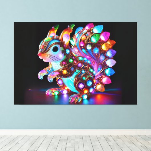 Kleurrijke Eekhoorn - Natuur's Whimsy in Vibrant C Canvas Afdruk (Insitu (Houten vloer))