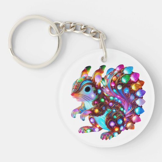 Kleurrijke Eekhoorn - Natuur's Whimsy in Vibrant C Sleutelhanger (Voorkant)