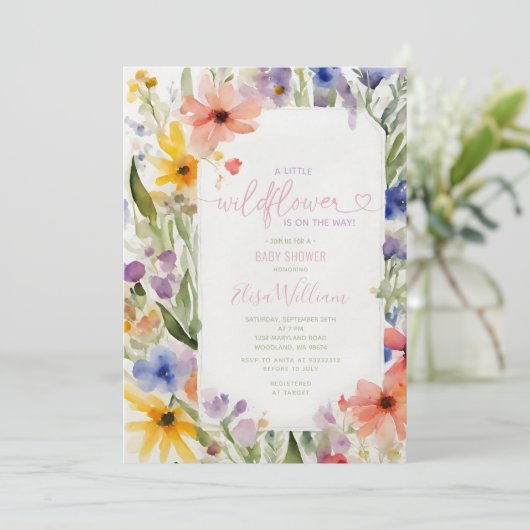 Kleurrijke een beetje wilde bloem Baby shower groe Kaart (Staand voorkant)