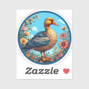 🦆 Kleurrijke Eend Bloemrijke Natuur Decoratie Cad Sticker