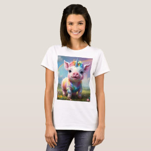 Kleurrijke eenhoorn baby varken acryl kunst, t-shirt