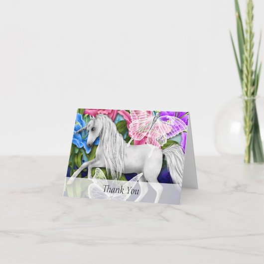 Kleurrijke Eenhoorn, Bloemen en Vlinder Dank u N Bedankkaart (Voorkant)