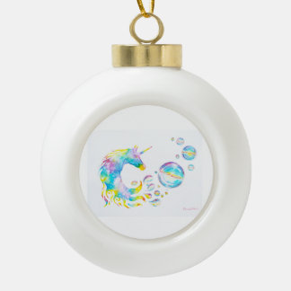 Kleurrijke eenhoorn en bollen, schilderij van wate keramische bal ornament